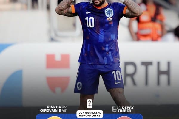 ЖЧ-2026 саралаши. Нидерландия Литвани қийинчилик билан мағлуб этди, Грузия эса йирик ҳисобда зафар қучди 