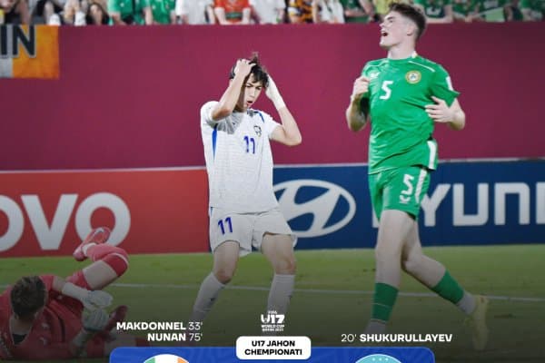 U-17 Жаҳон чемпионати. Ўзбекистон камбэк қурбонига айланиб, Ирландияга мағлуб бўлди