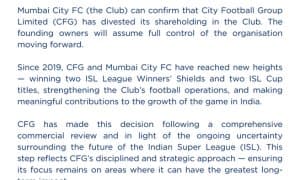 "City Football Group" "Мумбаи Сити"даги улушини сотди