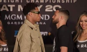 Василий Ломаченко ва Девин Хейни жангдан аввал илк бора тўқнаш келишди (Видео)